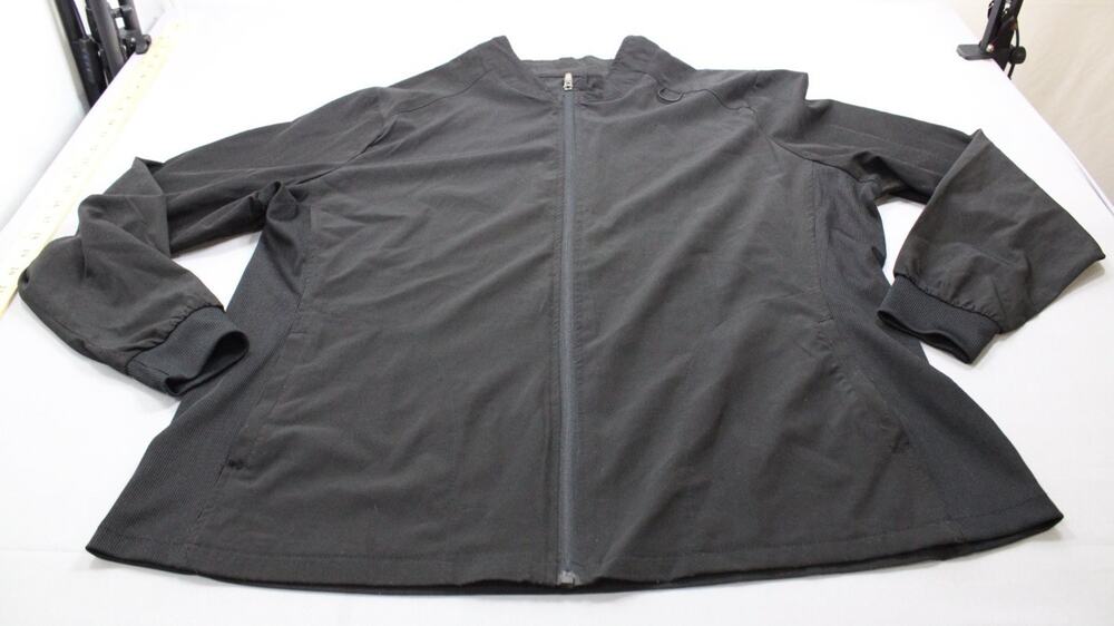 Elite Med Performance Womens 2XL Scrub Jacket Black Full Zip Ribbed Stretch